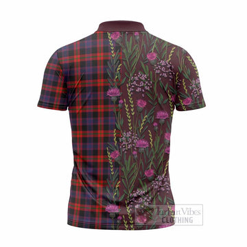 Brown (Broun) Family Crest Tartan Zipper Polo Shirt Scottish Thistle Flower Pattern Half Style - Tartan Vibes Clothing