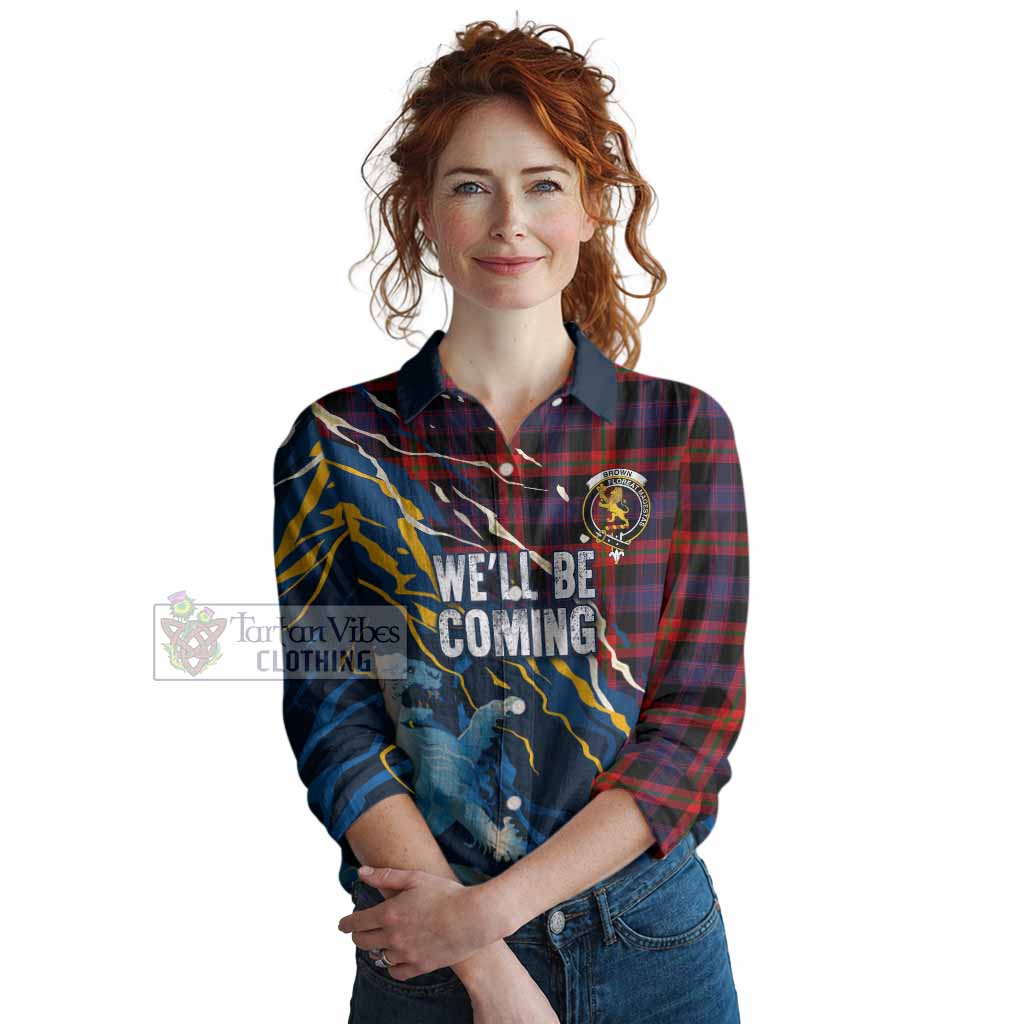Brown (Broun) Scotland Tartan Women Casual Shirt WC2026 Football - We'll Be Coming