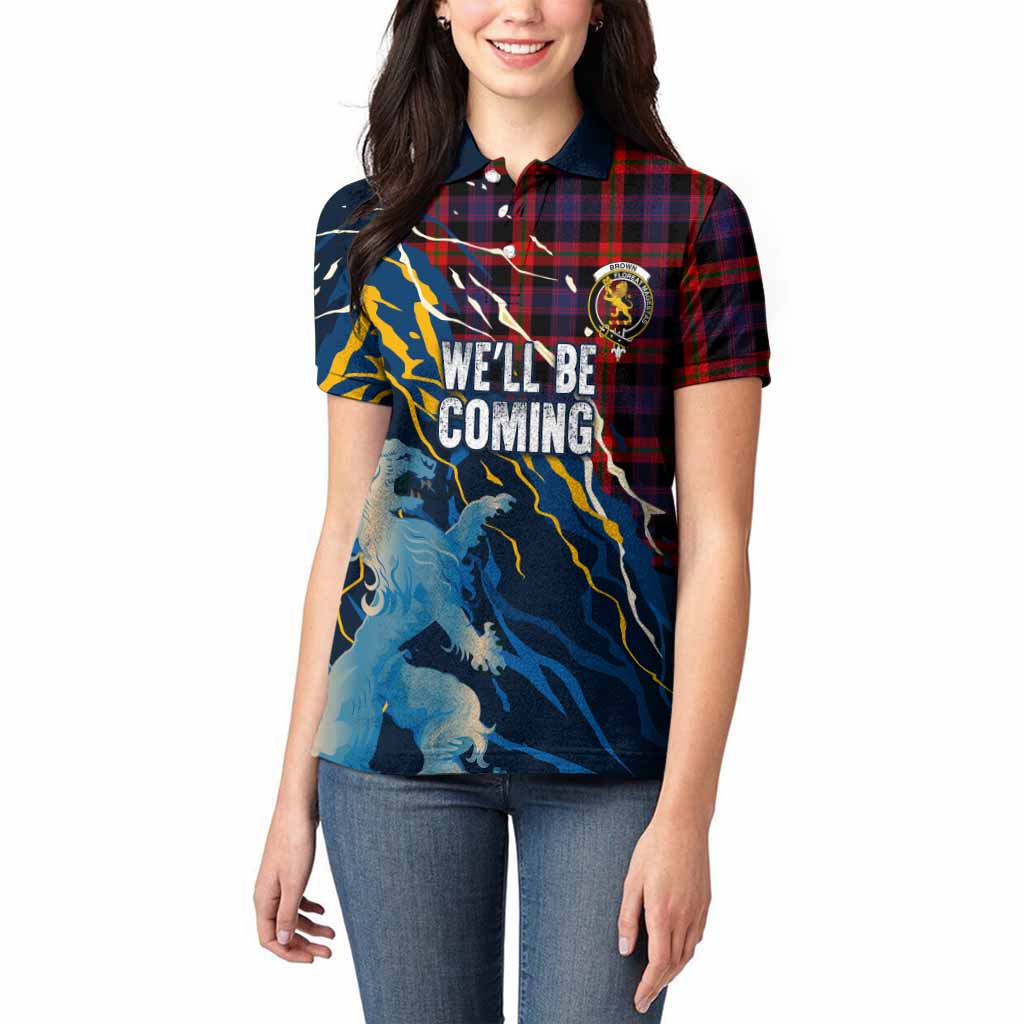 Brown (Broun) Scotland Tartan Women Polo Shirt WC2026 Football - We'll Be Coming