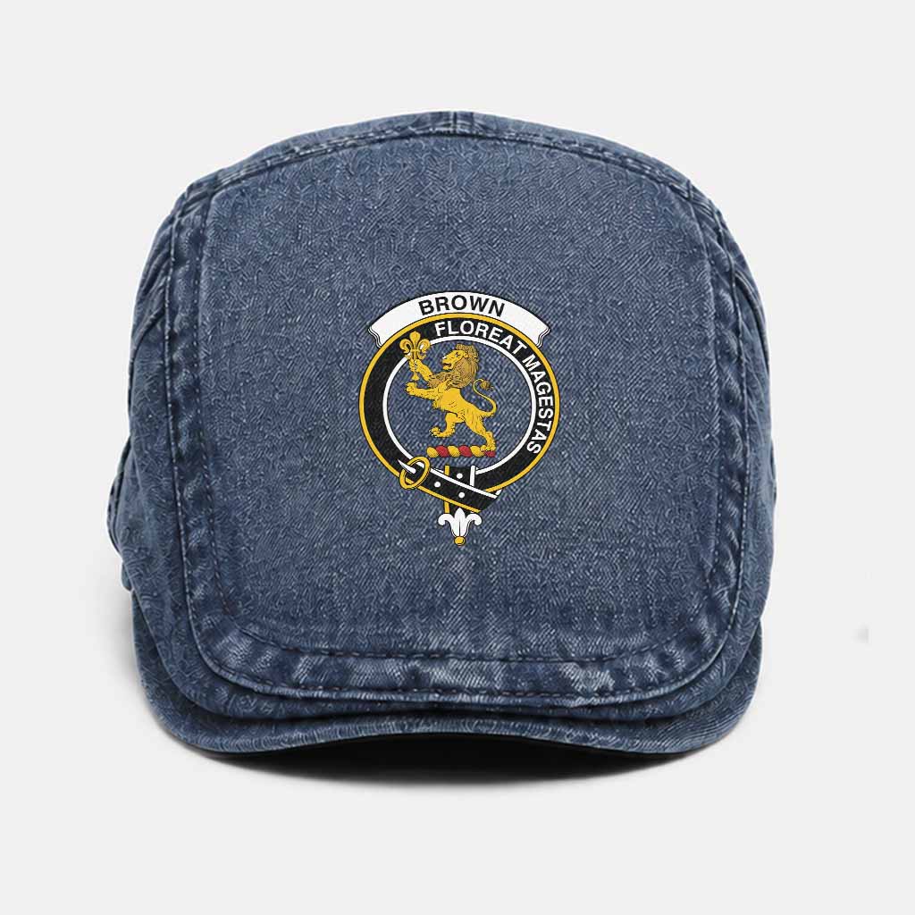 Brown (Broun) Scottish Clan Crest Washed Flat Cap - Unisex Jeff Cap One Size (Adjustable) Dark Blue - Tartan Vibes Clothing