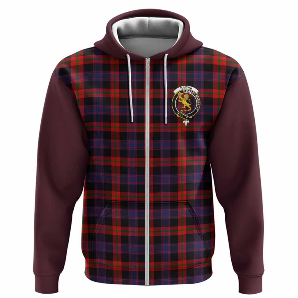 Brown (Broun) Tartan Accent Hoodie with Family Crest