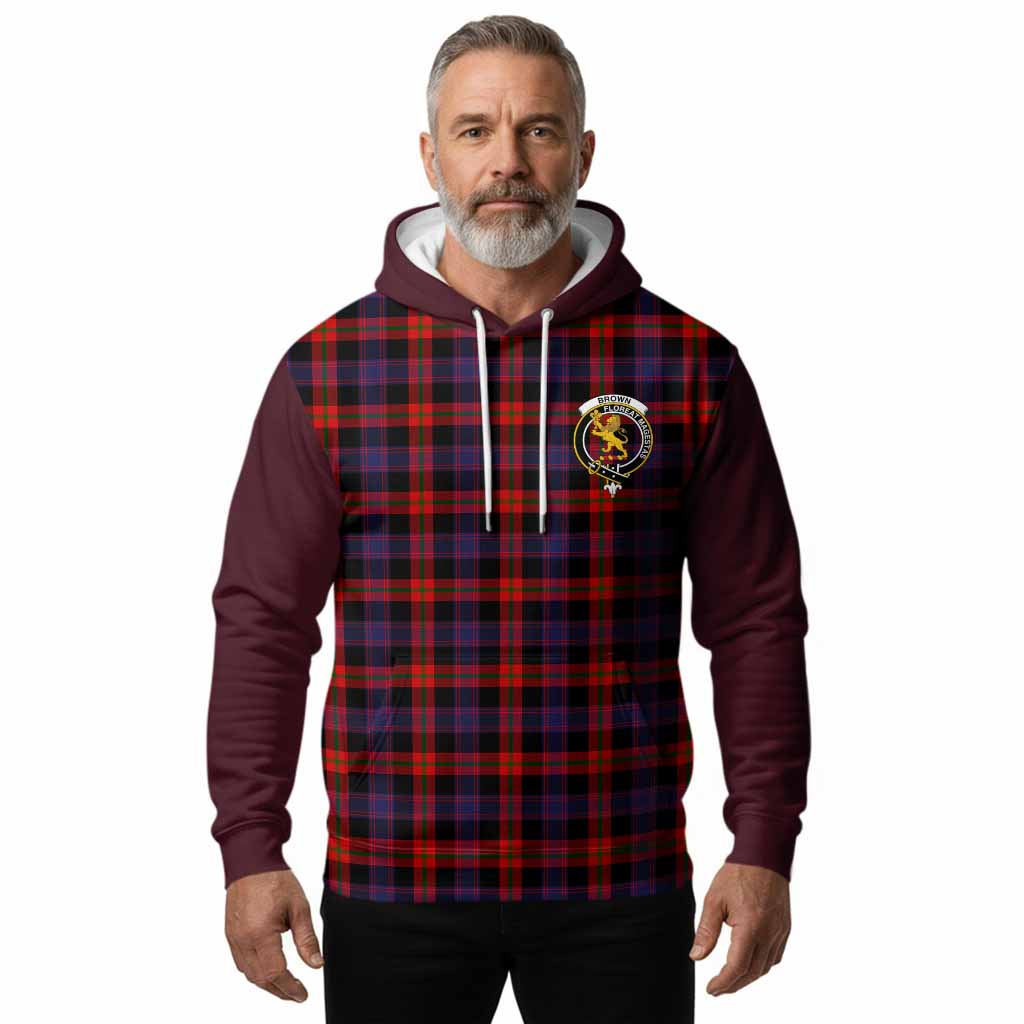 Brown (Broun) Tartan Accent Hoodie with Family Crest