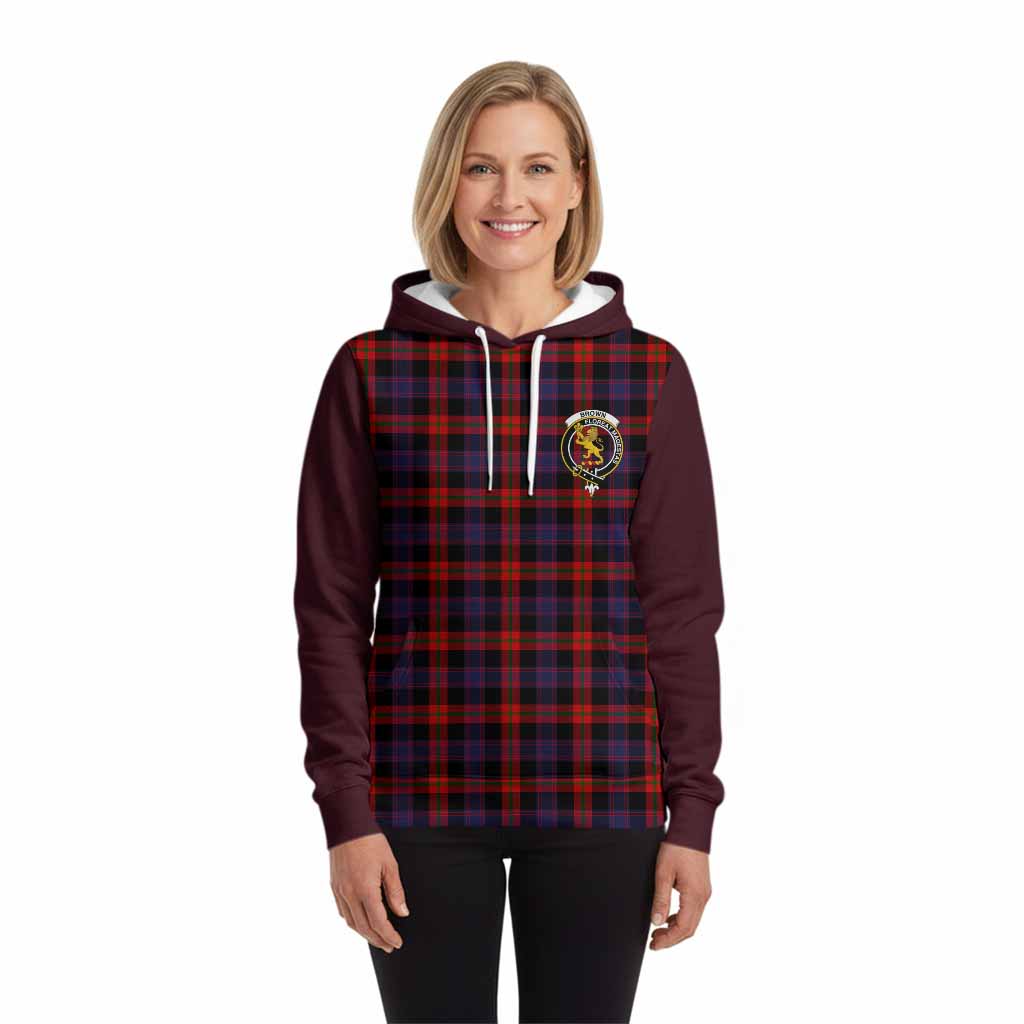 Brown (Broun) Tartan Accent Hoodie with Family Crest
