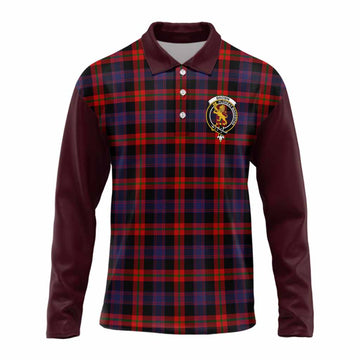 Brown (Broun) Tartan Accent Long Sleeve Polo Shirt with Family Crest