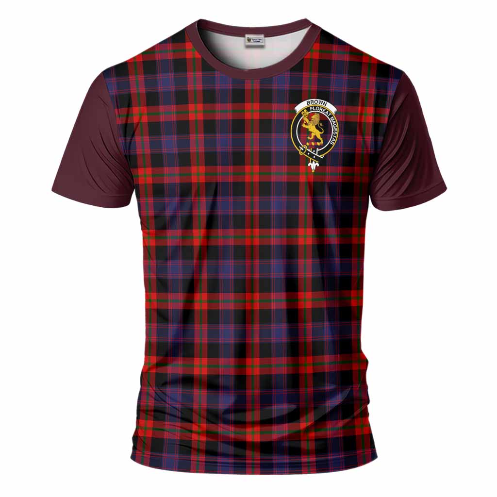 Brown (Broun) Tartan Accent T-Shirt with Family Crest