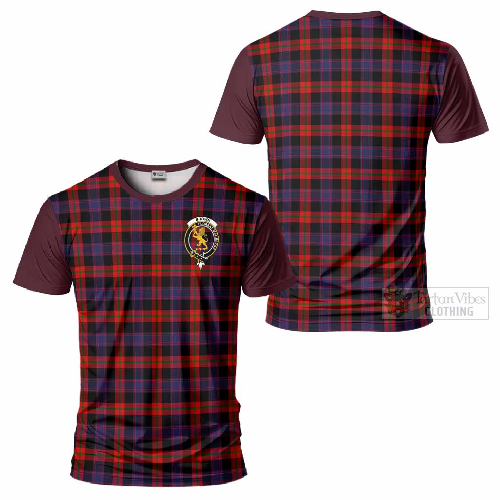 Brown (Broun) Tartan Accent T-Shirt with Family Crest