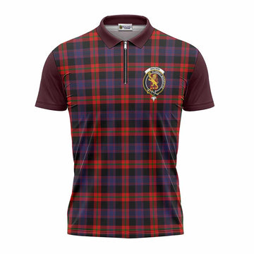 Brown (Broun) Tartan Accent Zipper Polo Shirt with Family Crest
