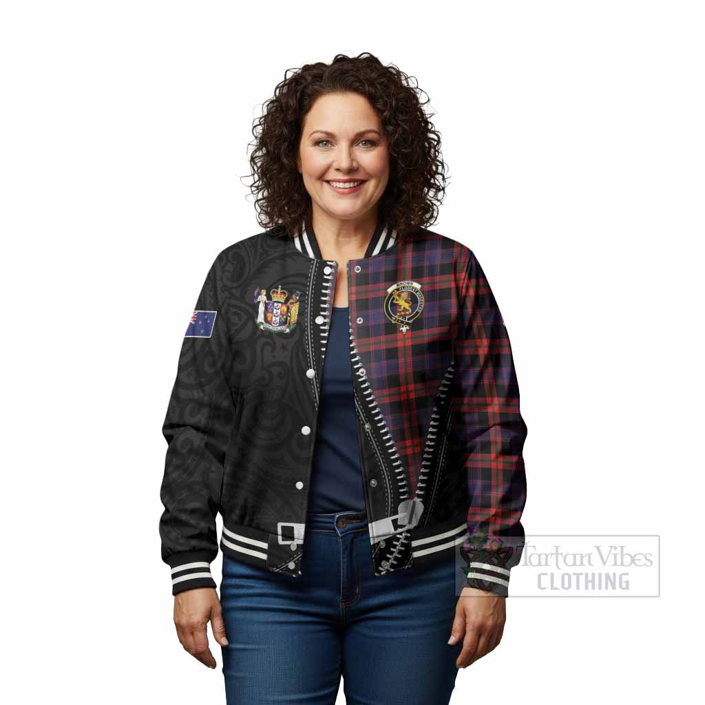 Brown (Broun) Tartan Baseball Jacket New Zealand Pattern Unique Zipper Stylized