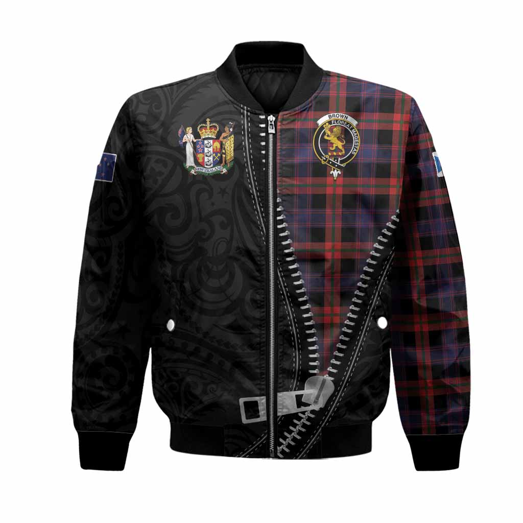 Brown (Broun) Tartan Bomber Jacket New Zealand Pattern Unique Zipper Stylized