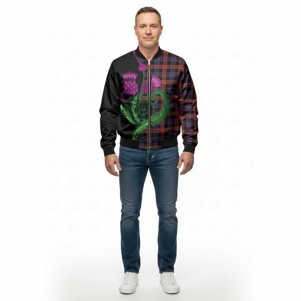 Brown (Broun) Tartan Bomber Jacket Traditional Scottish Thistle