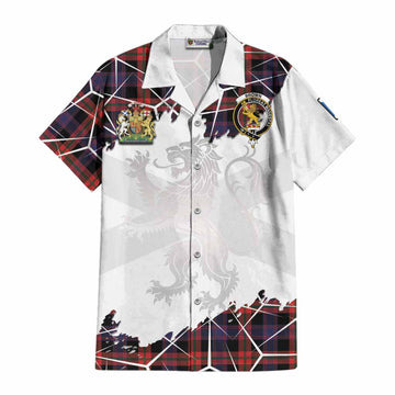 Brown (Broun) Tartan Cotton Hawaiian Shirt with Family Crest and Lion Rampant Grunge Style