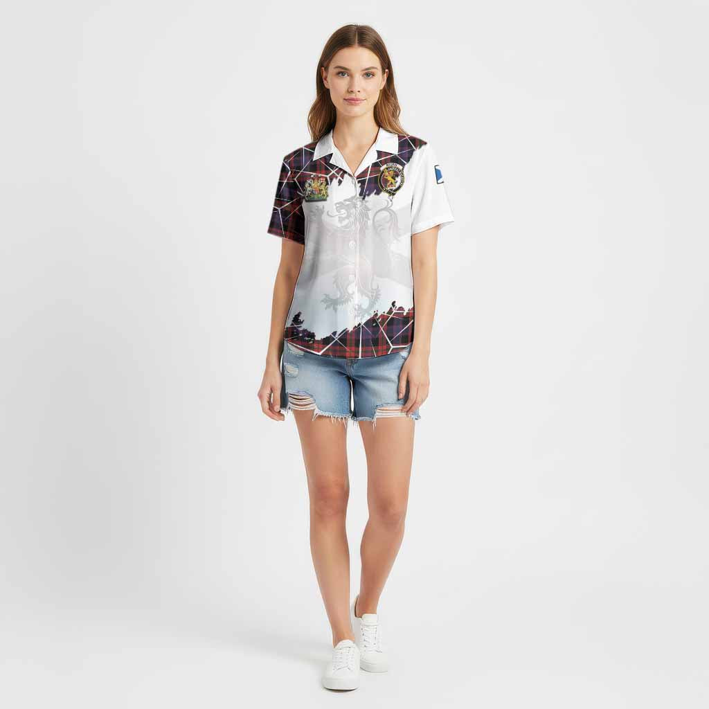 Brown (Broun) Tartan Cotton Hawaiian Shirt with Family Crest and Lion Rampant Grunge Style