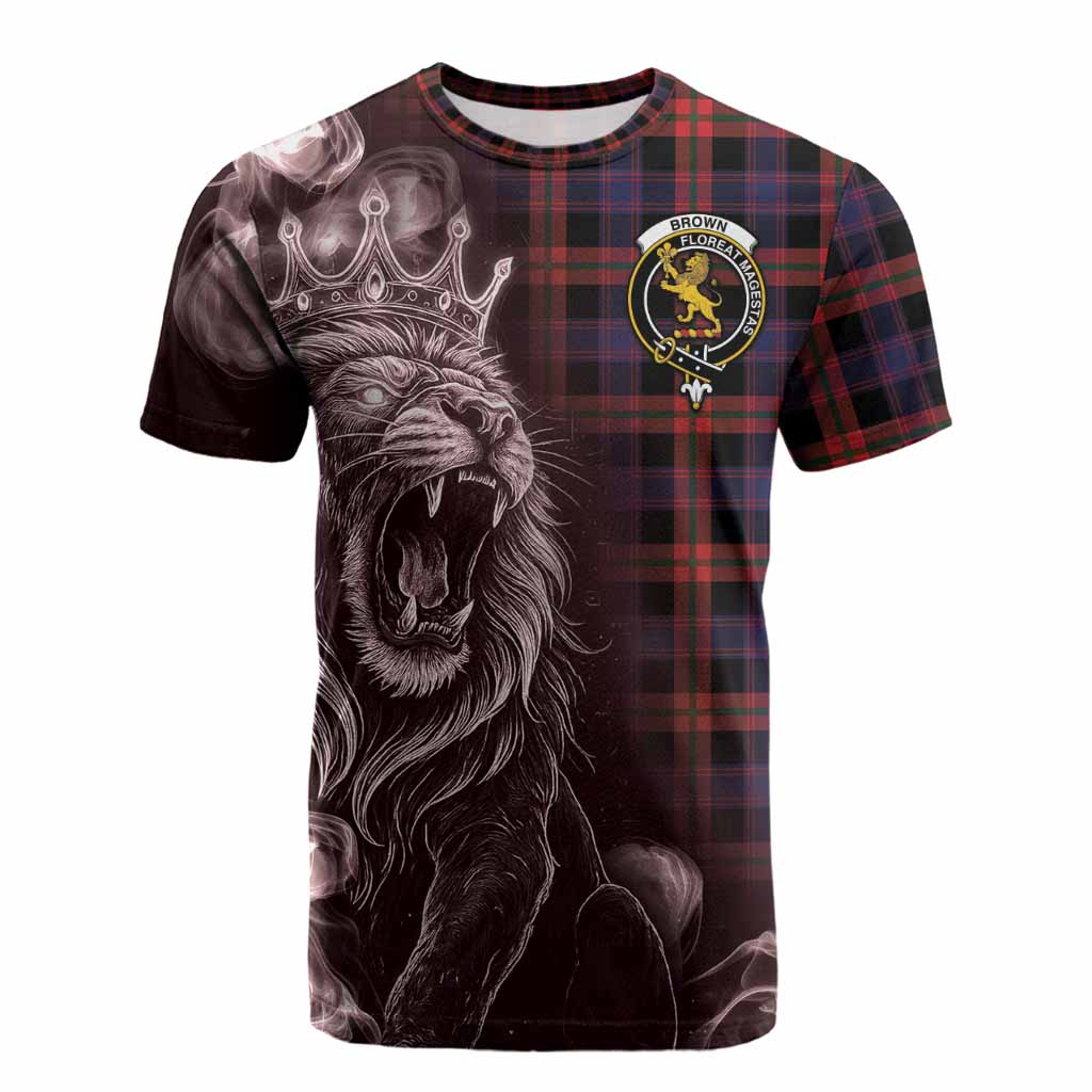 Brown (Broun) Tartan Cotton T-shirt Roaring Lion Heritage