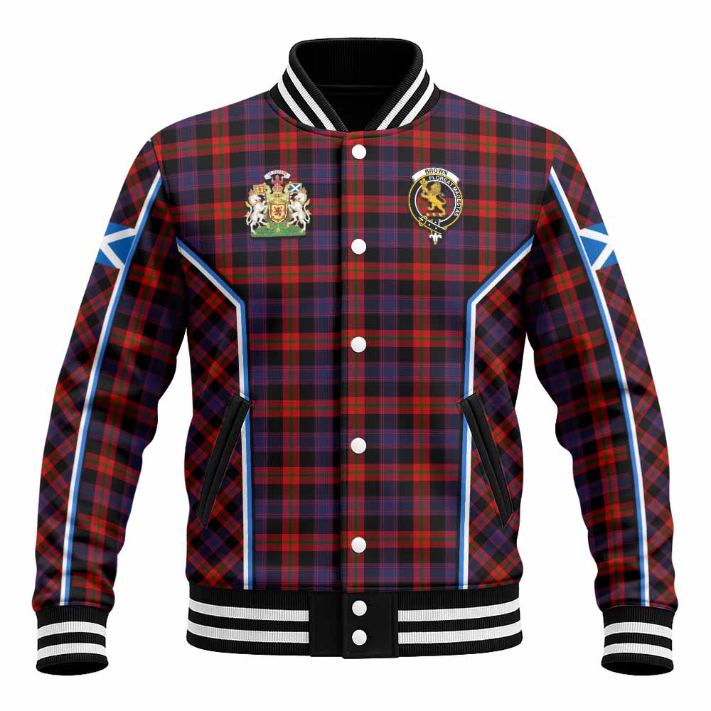 Brown (Broun) Tartan Crest Baseball Jacket Scotland Coat of Arm Flag Style - Tartan Vibes Clothing