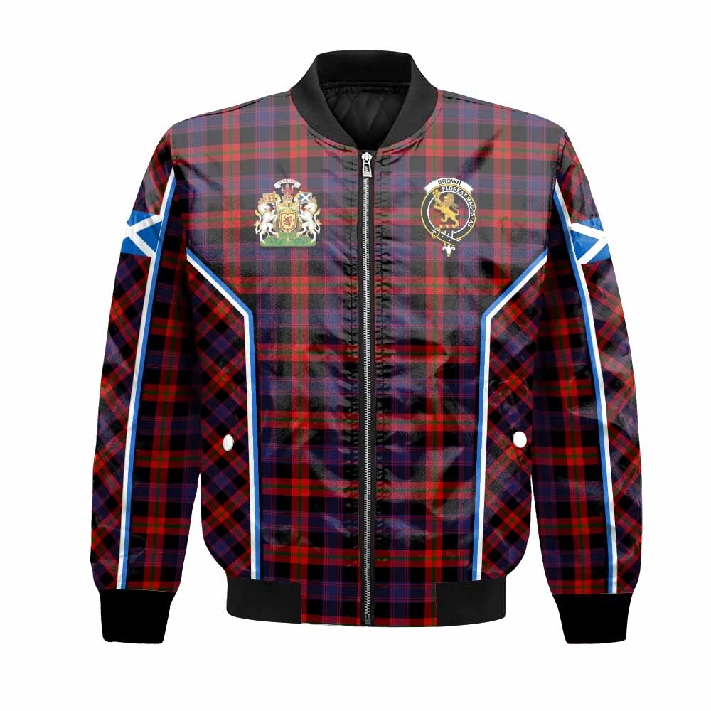 Brown (Broun) Tartan Crest Bomber Jacket Scotland Coat of Arm Flag Style - Tartan Vibes Clothing
