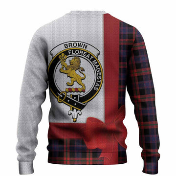 Brown (Broun) Tartan Crest Christmas Christmas Ugly Sweater Highland Cow Bagpipes Coquette Bow Style