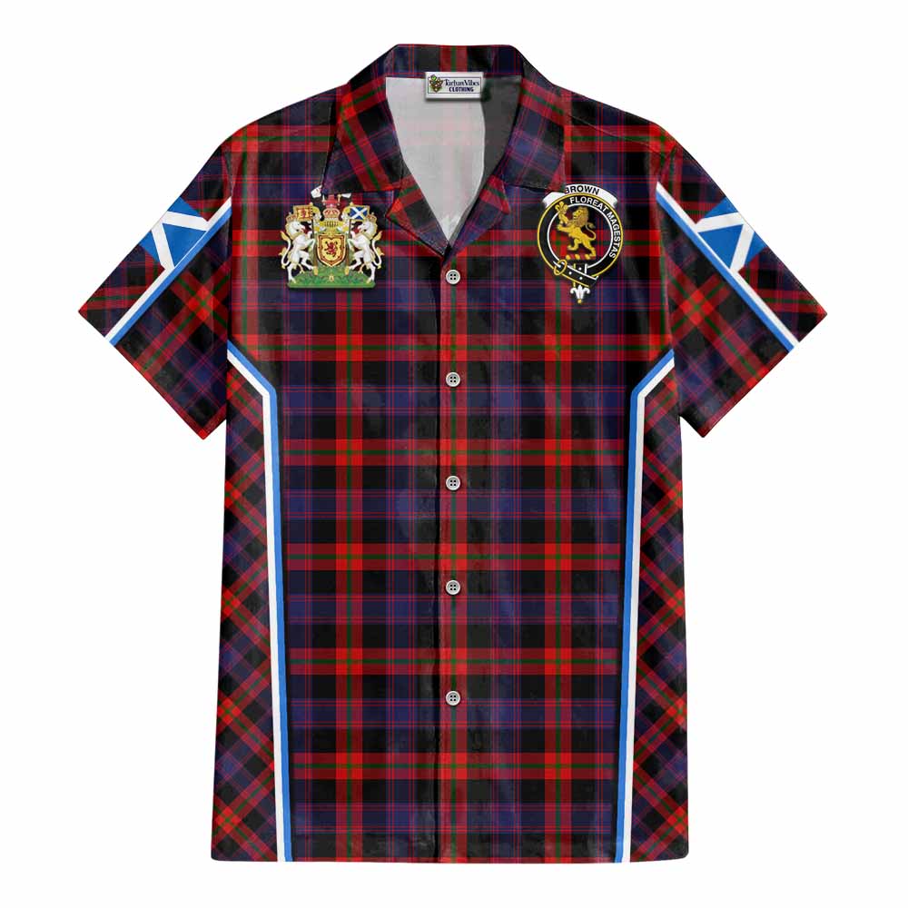 Brown (Broun) Tartan Crest Cotton Hawaiian Shirt Scotland Coat of Arm Flag Style - Tartan Vibes Clothing