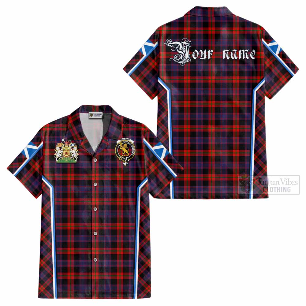 Brown (Broun) Tartan Crest Cotton Hawaiian Shirt Scotland Coat of Arm Flag Style - Tartan Vibes Clothing