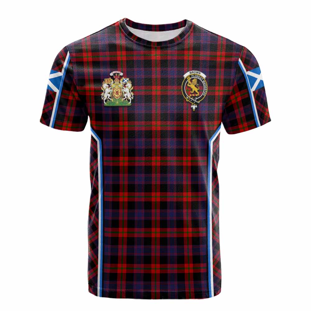 Brown (Broun) Tartan Crest Cotton T-shirt Scotland Coat of Arm Flag Style - Tartan Vibes Clothing