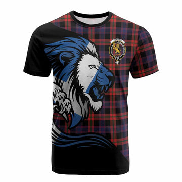 Brown (Broun) Tartan Crest Cotton T-shirt Scottish Golden Lions Wave Flow