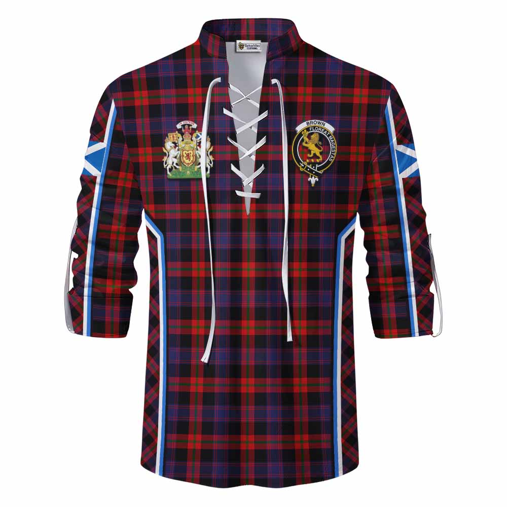 Brown (Broun) Tartan Crest Ghillie Kilt Shirt Scotland Coat of Arm Flag Style - Tartan Vibes Clothing