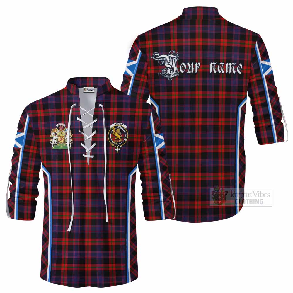 Brown (Broun) Tartan Crest Ghillie Kilt Shirt Scotland Coat of Arm Flag Style - Tartan Vibes Clothing