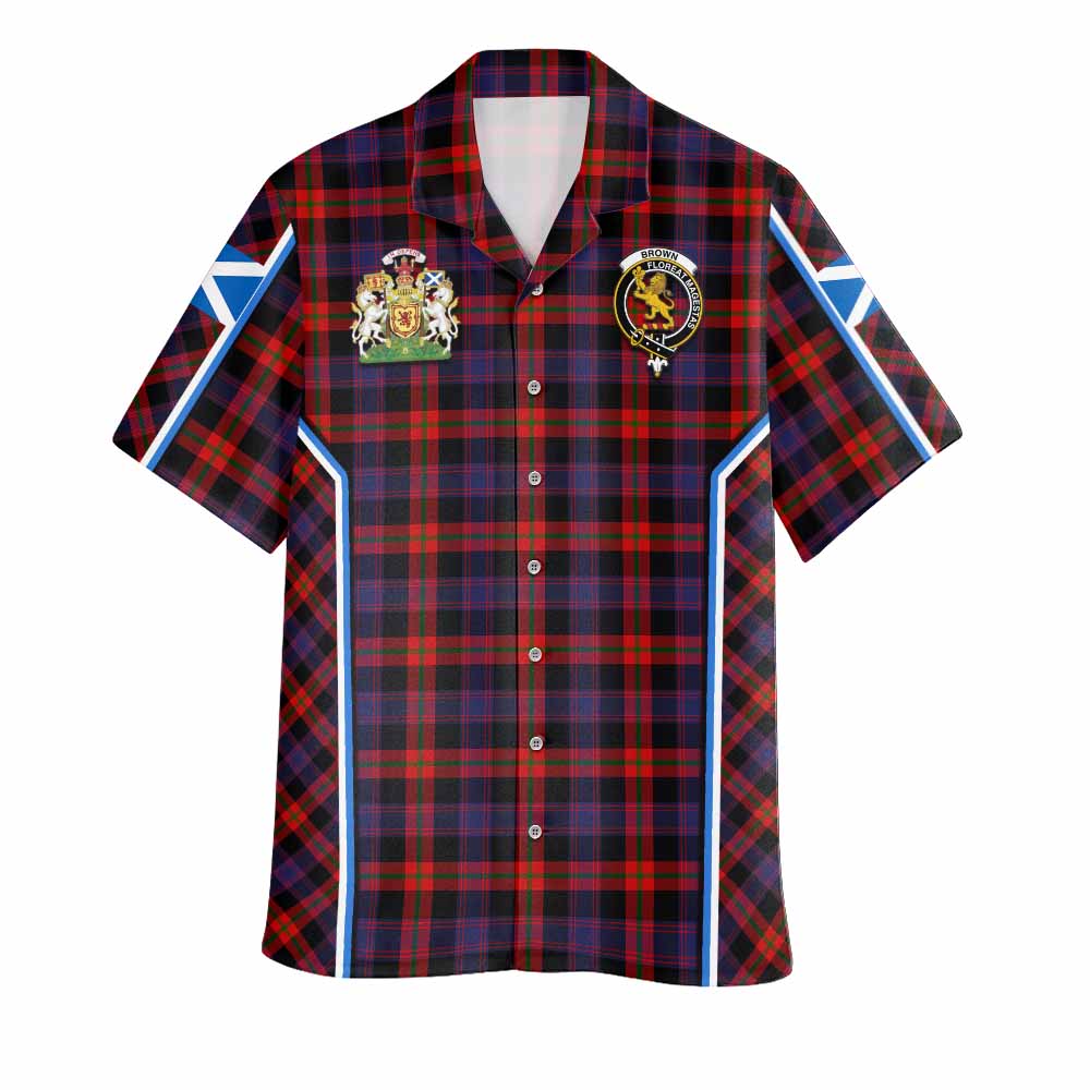 Brown (Broun) Tartan Crest Hawaiian Shirt Scotland Coat of Arm Flag Style - Tartan Vibes Clothing