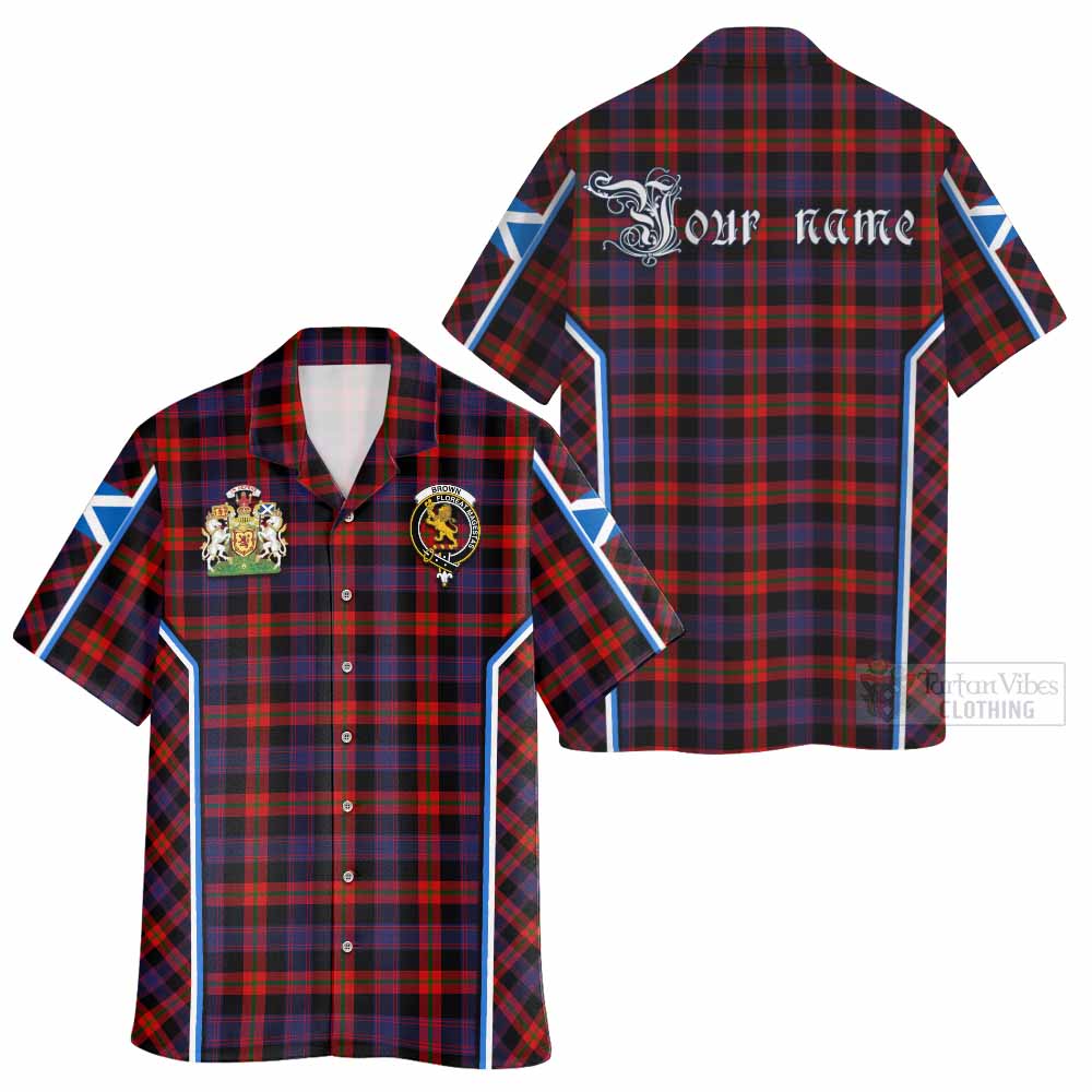 Brown (Broun) Tartan Crest Hawaiian Shirt Scotland Coat of Arm Flag Style - Tartan Vibes Clothing