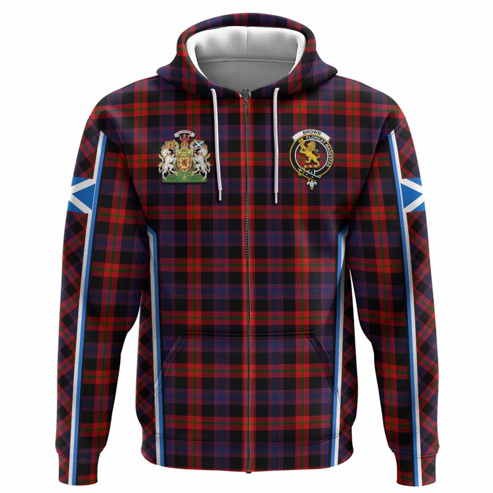 Brown (Broun) Tartan Crest Hoodie Scotland Coat of Arm Flag Style - Tartan Vibes Clothing