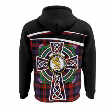 Brown (Broun) Tartan Crest Hoodie Scottish Thistle Celtic Cross Alba Gu Brath