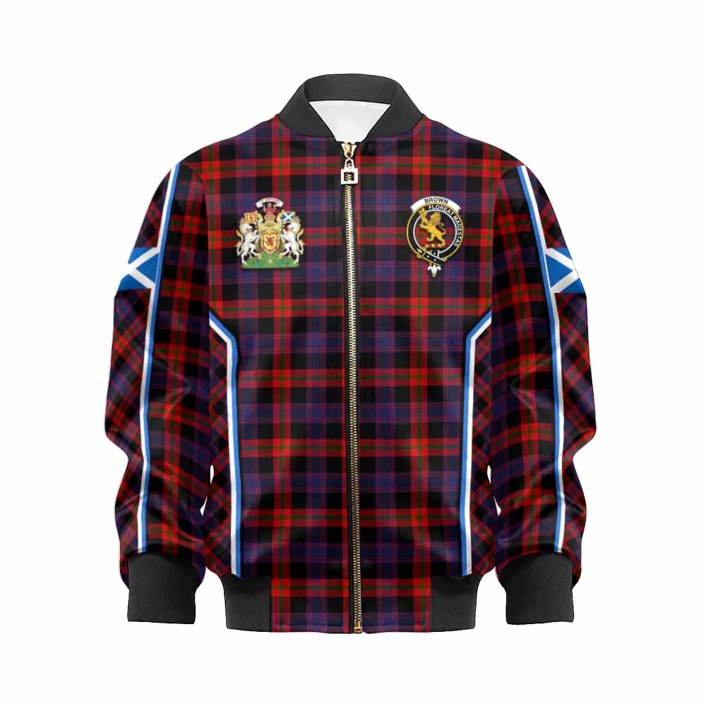 Brown (Broun) Tartan Crest Kid Bomber Jacket Scotland Coat of Arm Flag Style - Tartan Vibes Clothing