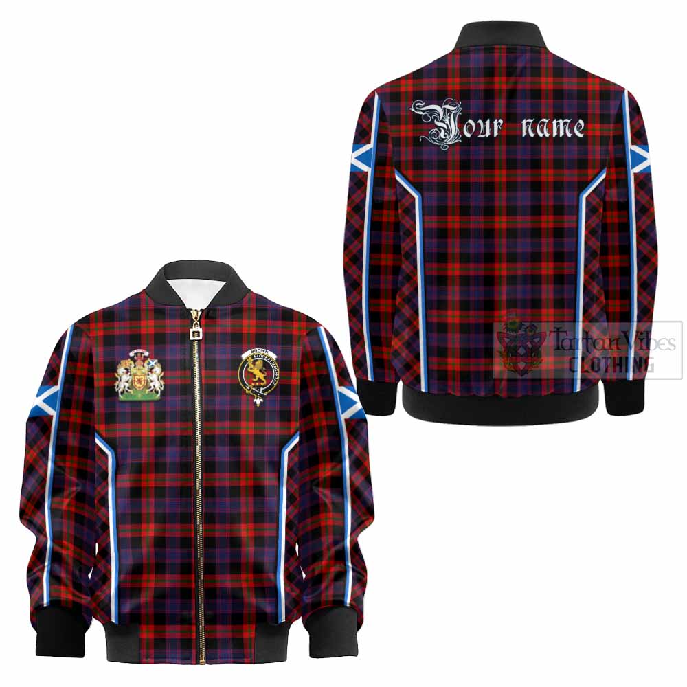 Brown (Broun) Tartan Crest Kid Bomber Jacket Scotland Coat of Arm Flag Style - Tartan Vibes Clothing
