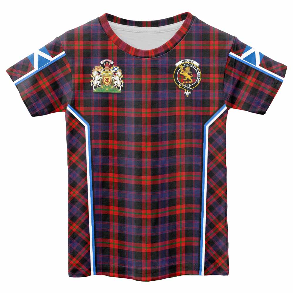Brown (Broun) Tartan Crest Kid T-shirt Scotland Coat of Arm Flag Style - Tartan Vibes Clothing
