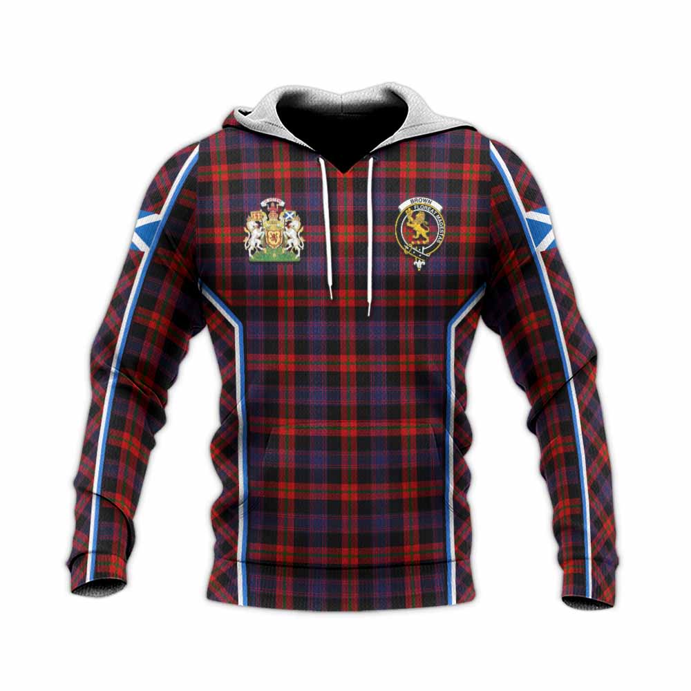 Brown (Broun) Tartan Crest Knitted Hoodie Scotland Coat of Arm Flag Style - Tartan Vibes Clothing