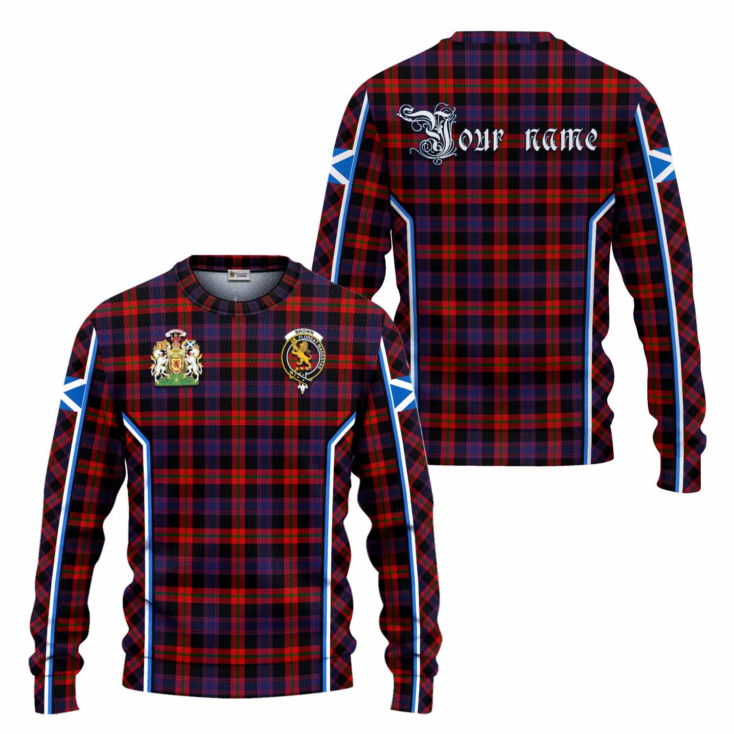 Brown (Broun) Tartan Crest Knitted Sweater Scotland Coat of Arm Flag Style - Tartan Vibes Clothing