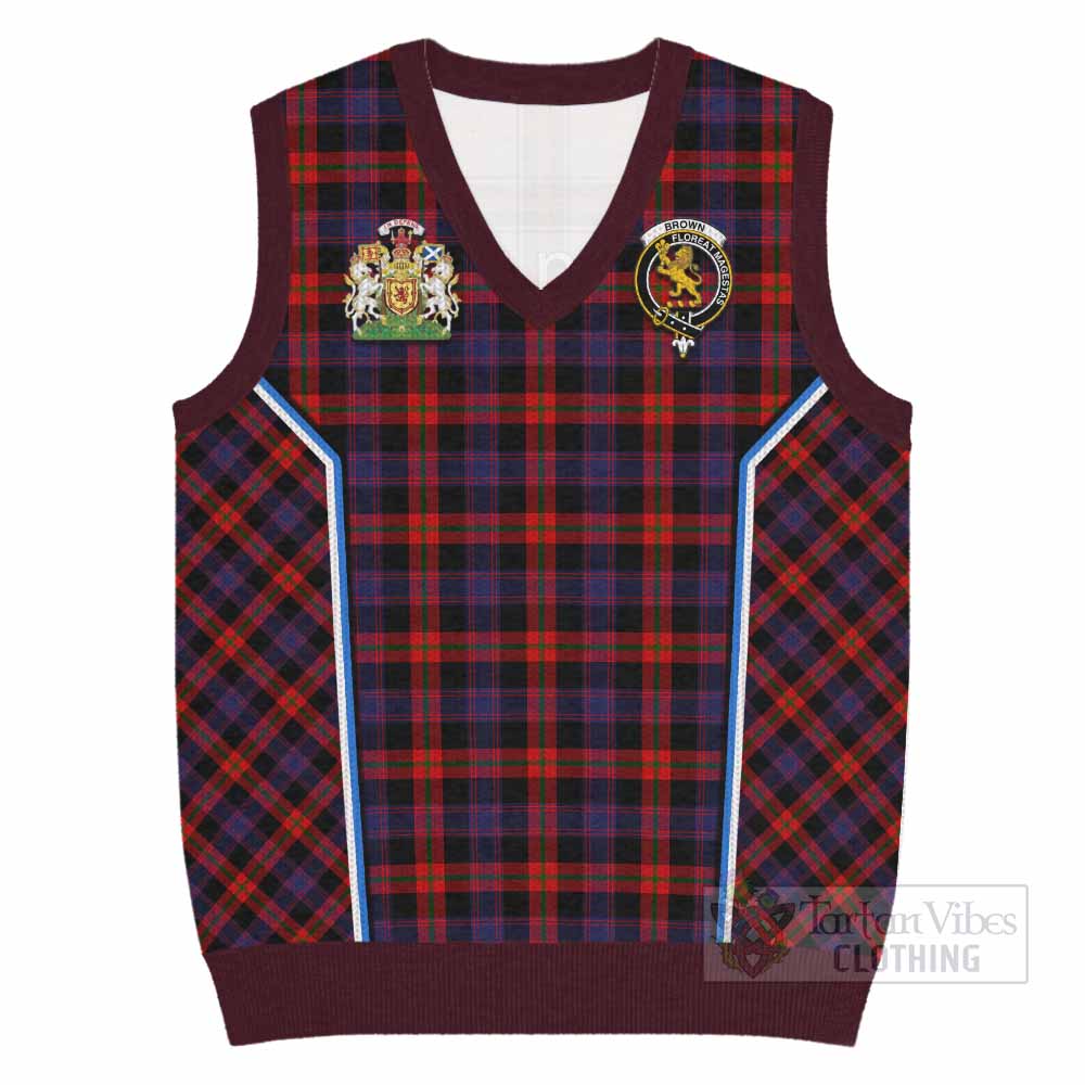 Brown (Broun) Tartan Crest Knitted V-Neck Vest Scotland Coat of Arm Flag Style - Tartan Vibes Clothing