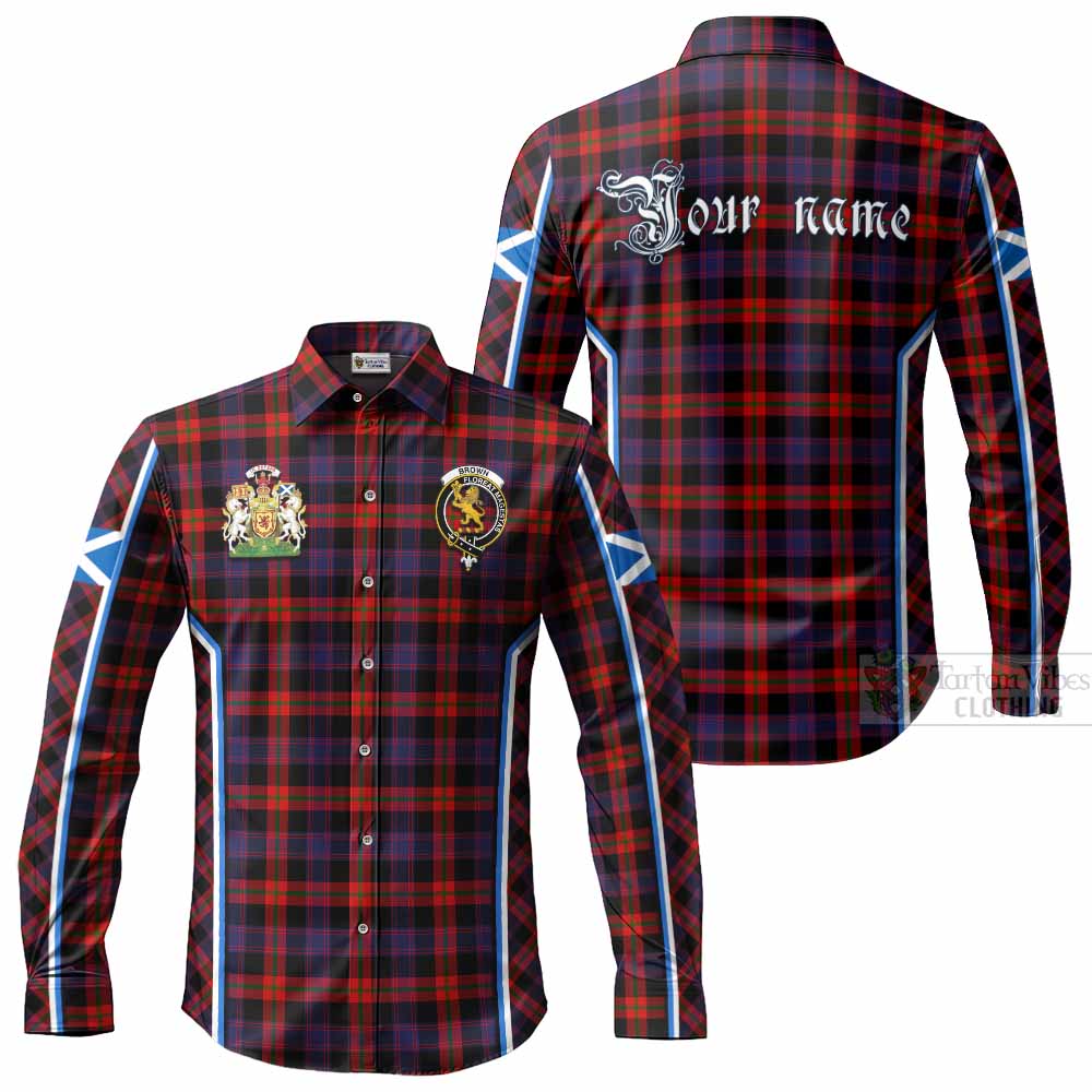 Brown (Broun) Tartan Crest Long Sleeve Button Shirts Scotland Coat of Arm Flag Style - Tartan Vibes Clothing