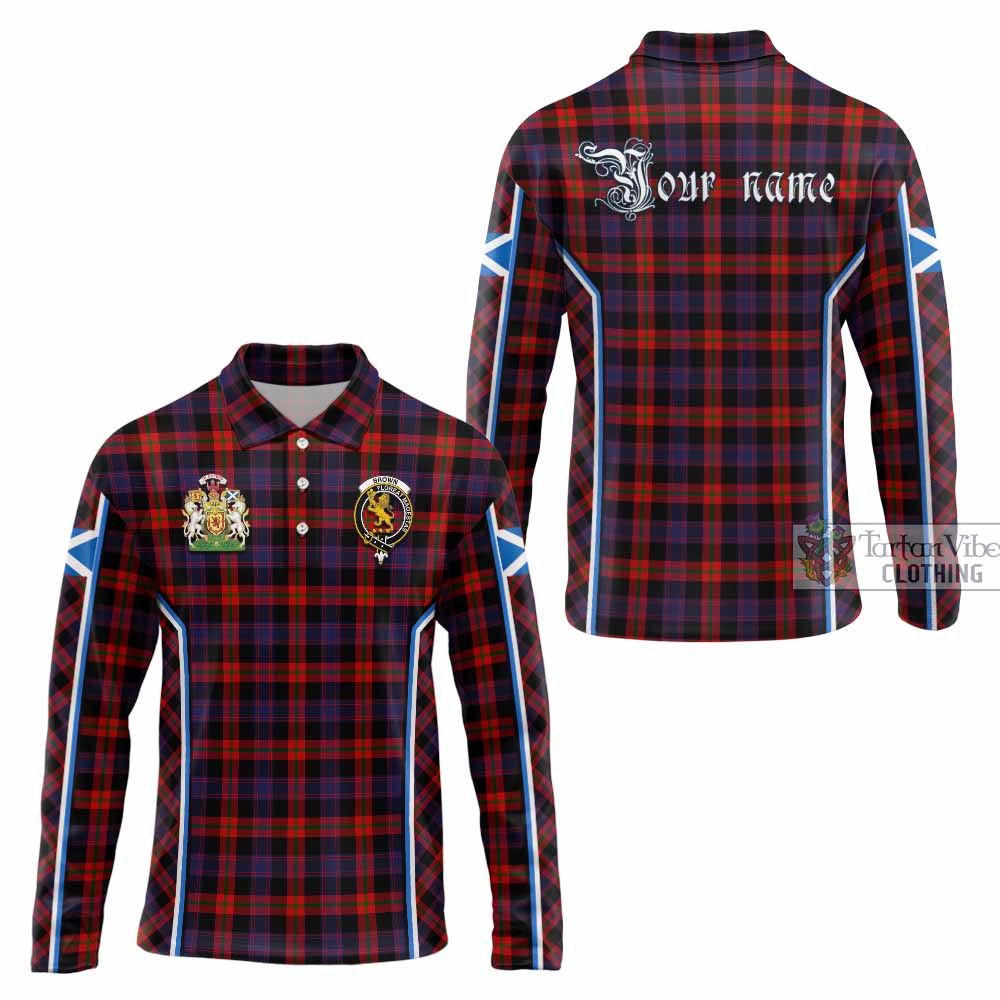 Brown (Broun) Tartan Crest Long Sleeve Polo Shirt Scotland Coat of Arm Flag Style - Tartan Vibes Clothing