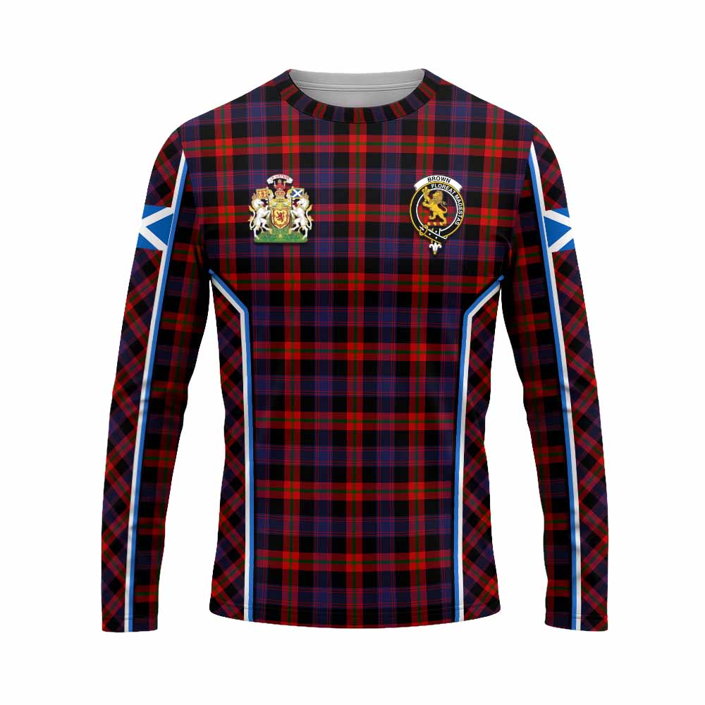 Brown (Broun) Tartan Crest Long Sleeve T-Shirt Scotland Coat of Arm Flag Style - Tartan Vibes Clothing