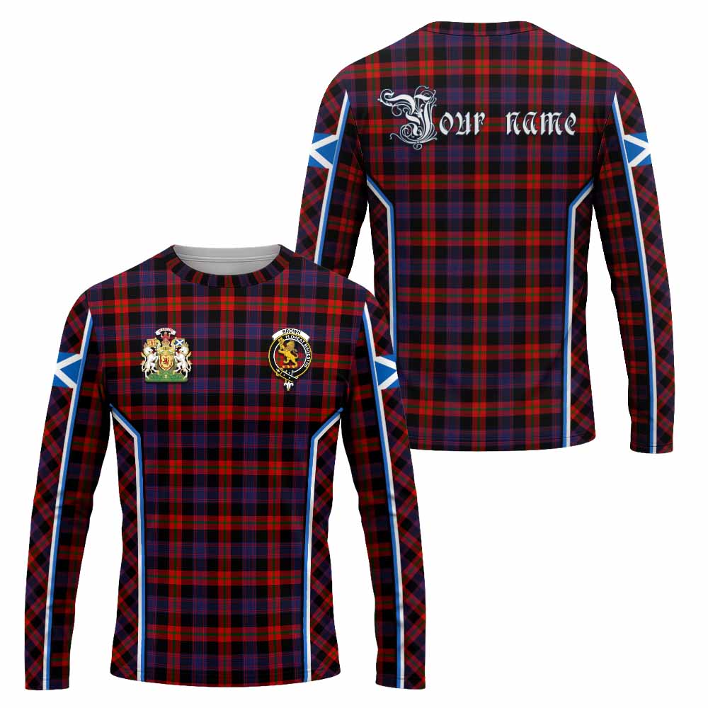 Brown (Broun) Tartan Crest Long Sleeve T-Shirt Scotland Coat of Arm Flag Style - Tartan Vibes Clothing