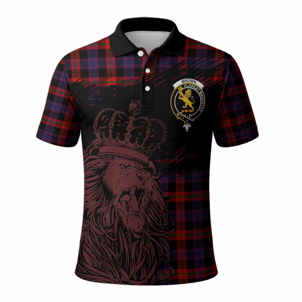 Brown (Broun) Tartan Crest Polo Shirt Crowned Lion Heritage Style