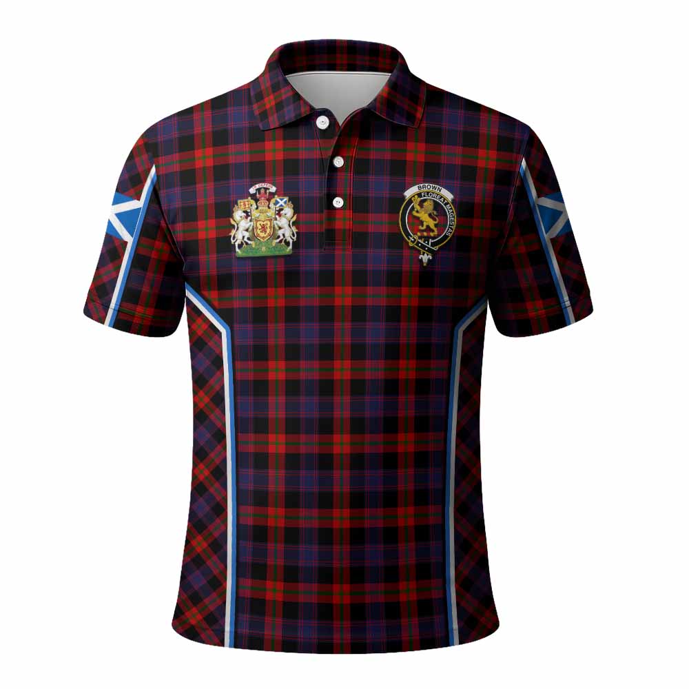 Brown (Broun) Tartan Crest Polo Shirt Scotland Coat of Arm Flag Style - Tartan Vibes Clothing