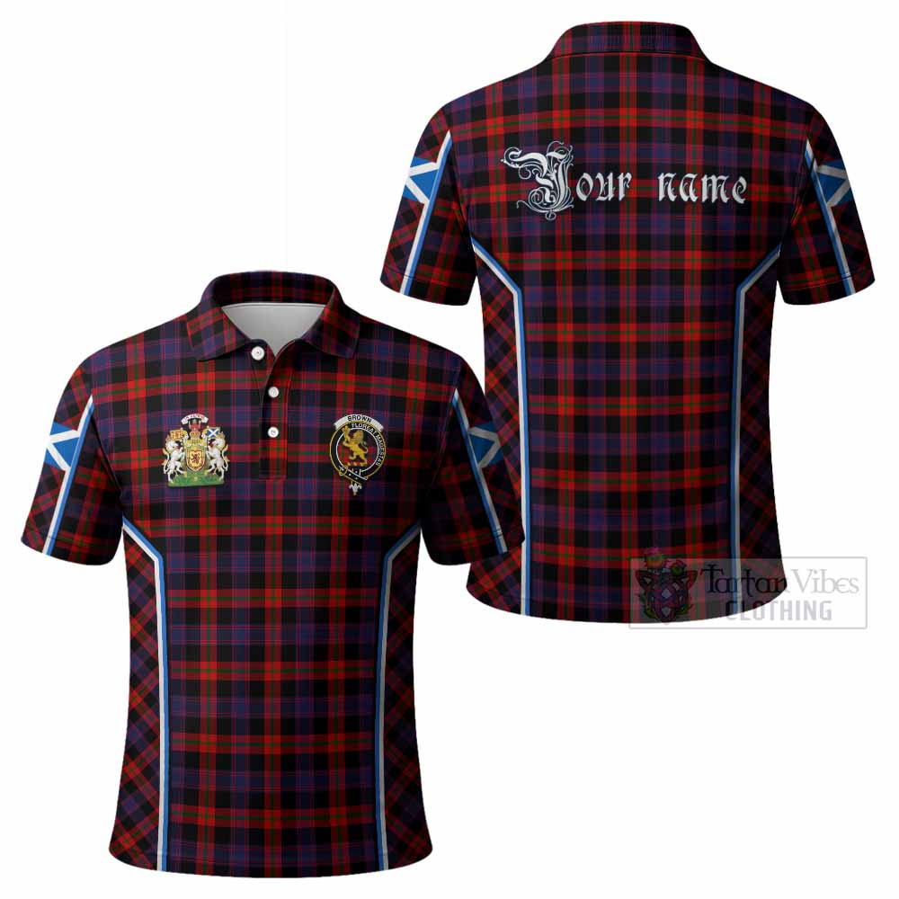 Brown (Broun) Tartan Crest Polo Shirt Scotland Coat of Arm Flag Style - Tartan Vibes Clothing