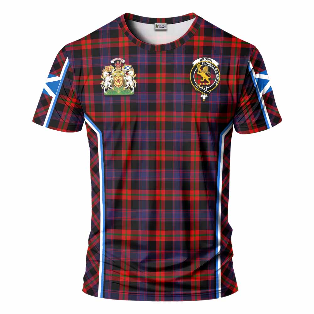 Brown (Broun) Tartan Crest T-shirt Scotland Coat of Arm Flag Style - Tartan Vibes Clothing