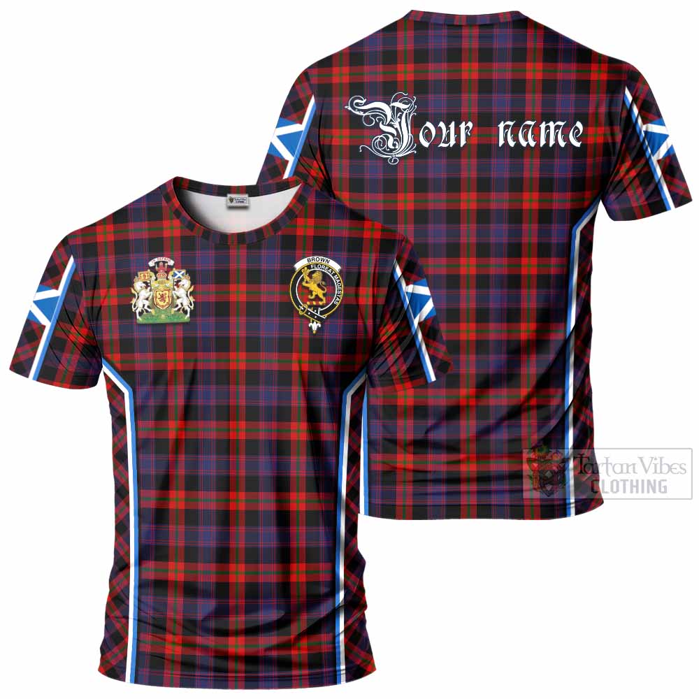 Brown (Broun) Tartan Crest T-shirt Scotland Coat of Arm Flag Style - Tartan Vibes Clothing
