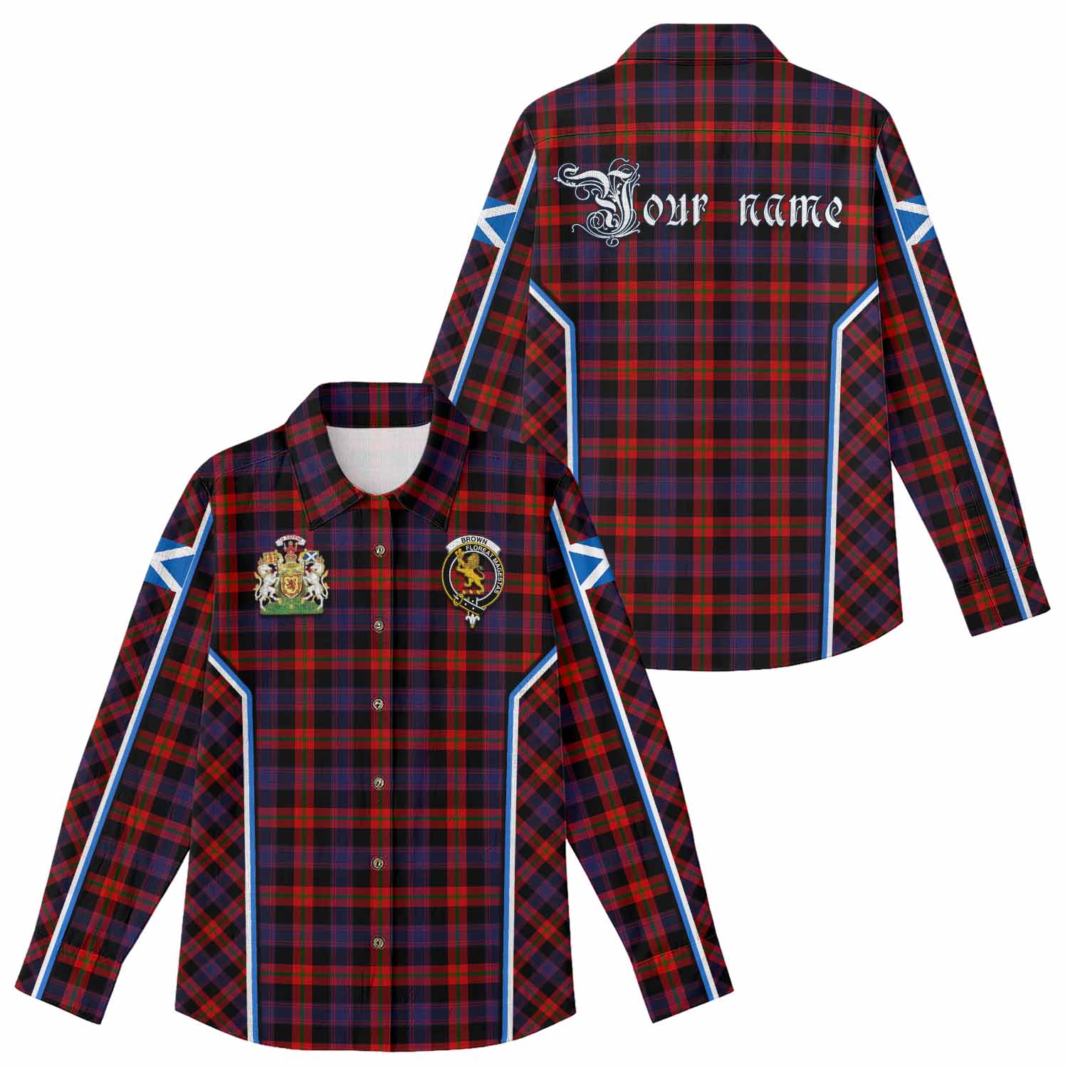 Brown (Broun) Tartan Crest Women Casual Shirt Scotland Coat of Arm Flag Style - Tartan Vibes Clothing