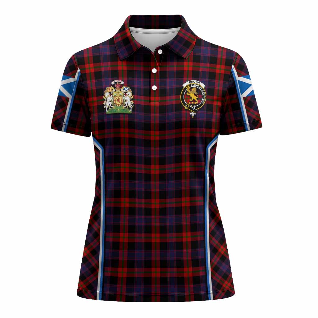 Brown (Broun) Tartan Crest Women's Polo Shirt Scotland Coat of Arm Flag Style - Tartan Vibes Clothing