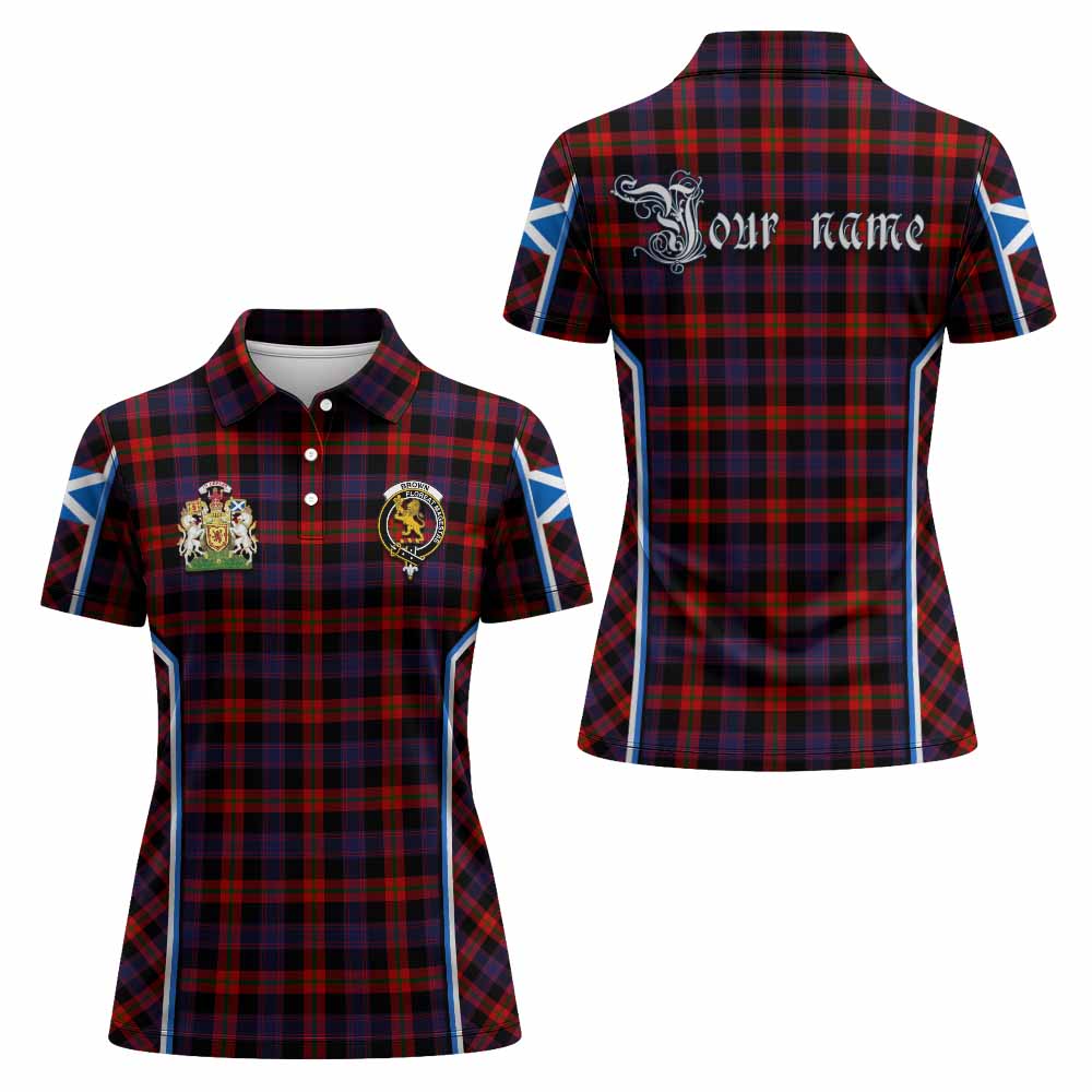 Brown (Broun) Tartan Crest Women's Polo Shirt Scotland Coat of Arm Flag Style - Tartan Vibes Clothing
