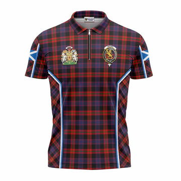 Brown (Broun) Tartan Crest Zipper Polo Shirt Scotland Coat of Arm Flag Style - Tartan Vibes Clothing