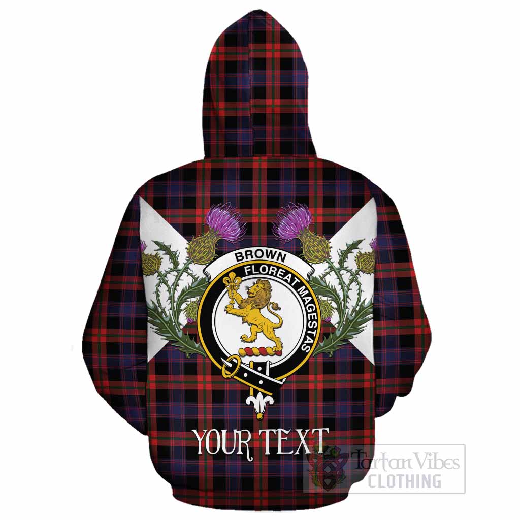 Brown (Broun) Tartan Family Crest Cotton Hoodie Scottish Burns Night Thistle Floral